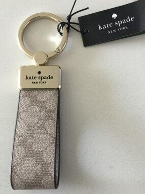Kate Spade New York Signature Spade Flower Keyfob Keychain in Dark Beige NWT